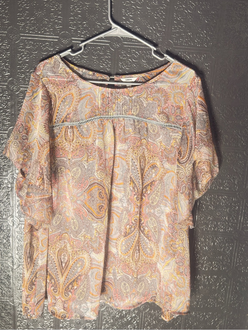 Sonoma Paisley Flutter-Sleeve Blouse in Pink, Cream and Gold